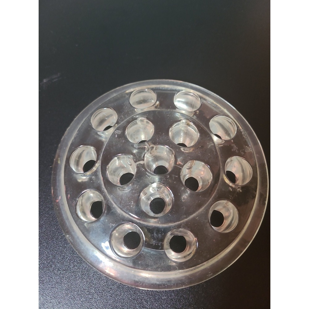 Vintage Clear Glass Round Flower Frog 16 Holes 5" Diameter